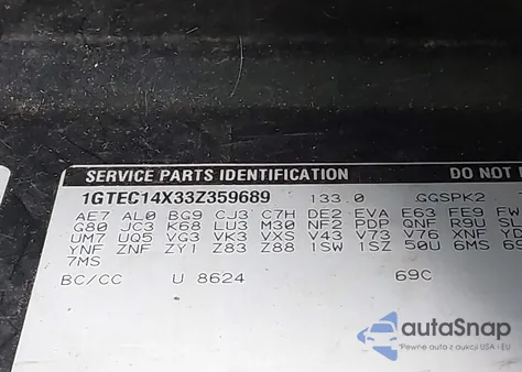 2003 GMC Sierra 1500 Work Truck from USA, damaged, VIN 1GTEC14X33Z359689